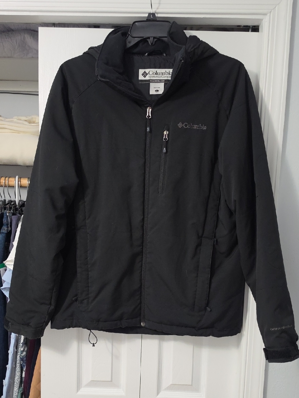 Columbia Men's Black Hooded Raincoat with Chest Zip